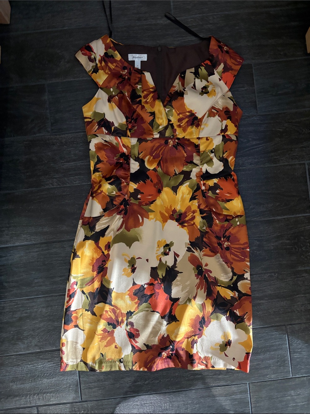 Dress Barn Floral Cap-Sleeve Mini Dress in Cream, Yellow, Orange, Green